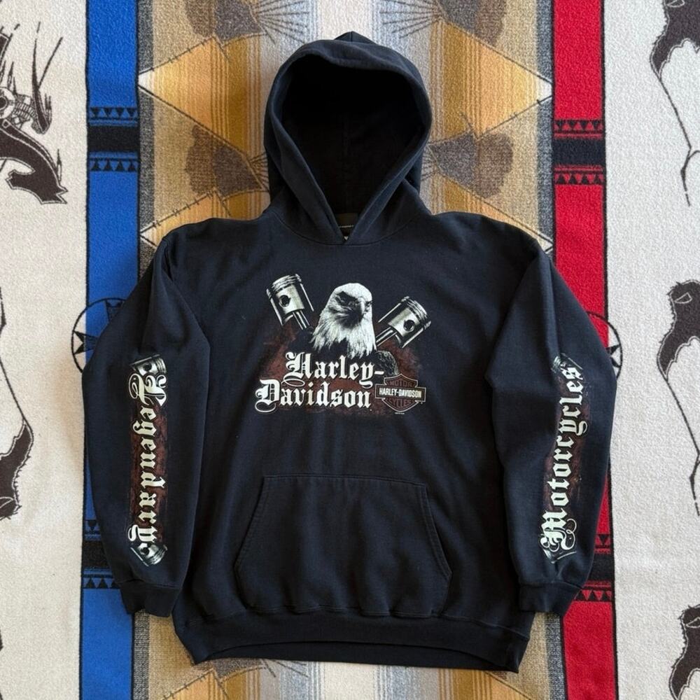 Vintage Y2K Men’s Harley Davidson Hoodie Sweatshirt Size Large Sleeve Hits